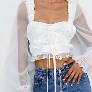 NWT for love and lemons Gabrielle Top puffy sleeves lingerie-inspired boho